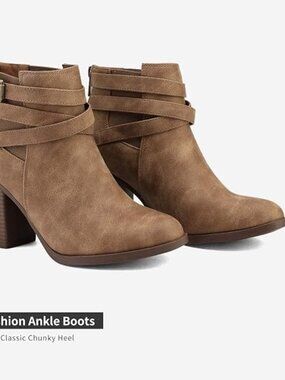 Women's Chunky High Heel Ankle Booties Shoes